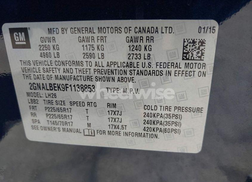Photo 9 of 2015 Chevrolet Equinox 1LT (VIN 2GNALBEK9F1138853)