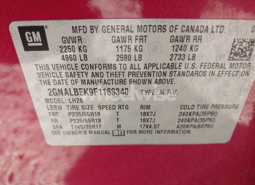 Photo 9 of 2015 Chevrolet Equinox 1LT (VIN 2GNALBEK9F1168340)