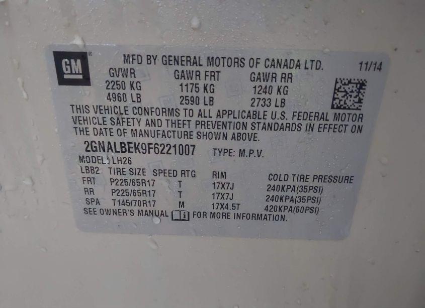 Photo 9 of 2015 Chevrolet Equinox 1LT (VIN 2GNALBEK9F6221007)