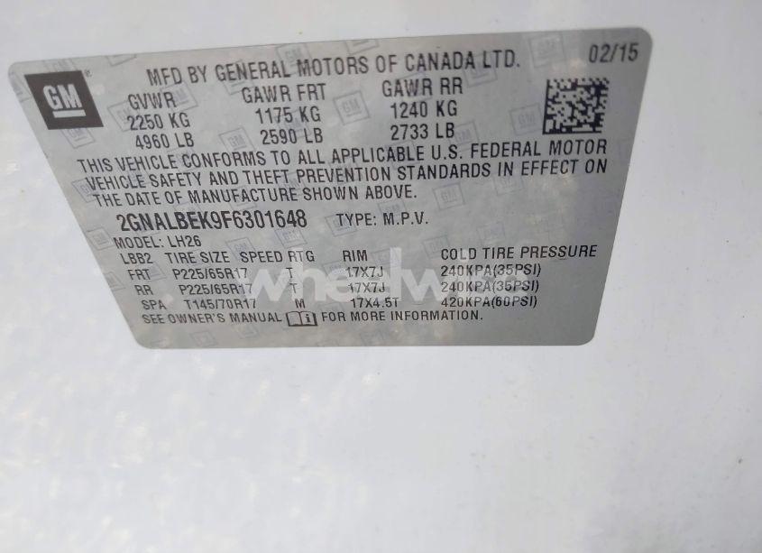 Photo 9 of 2015 Chevrolet Equinox 1LT (VIN 2GNALBEK9F6301648)