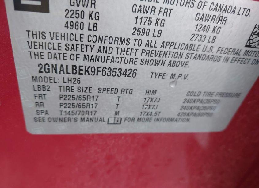 Photo 9 of 2015 Chevrolet Equinox 1LT (VIN 2GNALBEK9F6353426)