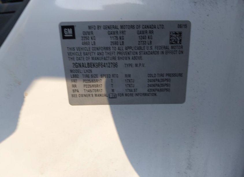 Photo 9 of 2015 Chevrolet Equinox 1LT (VIN 2GNALBEK9F6412796)