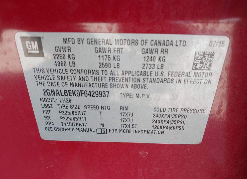 Photo 9 of 2015 Chevrolet Equinox 1LT (VIN 2GNALBEK9F6429937)