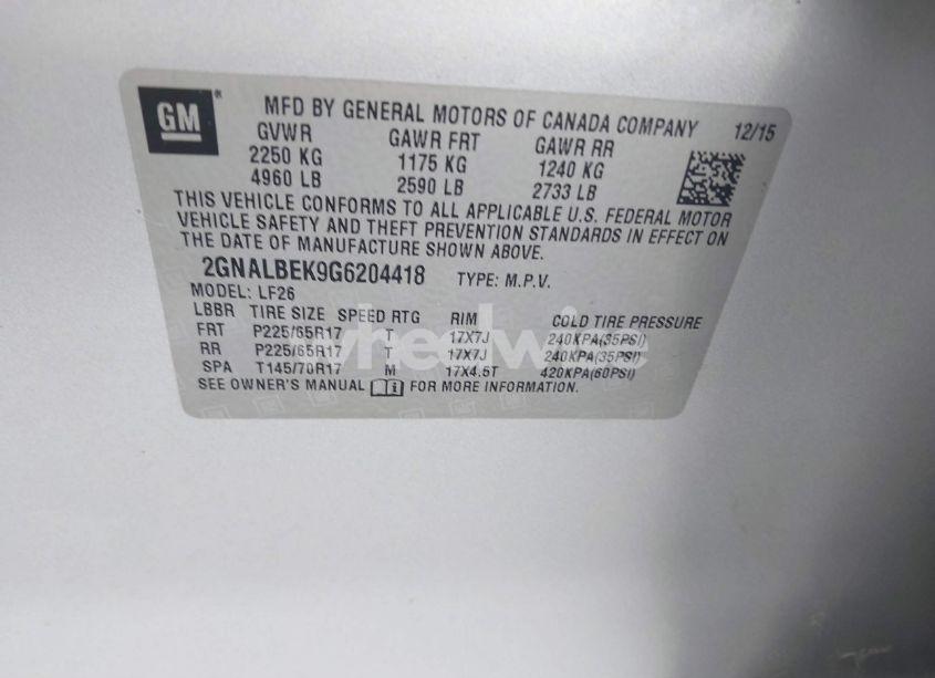 Photo 9 of 2016 Chevrolet Equinox LS (VIN 2GNALBEK9G6204418)