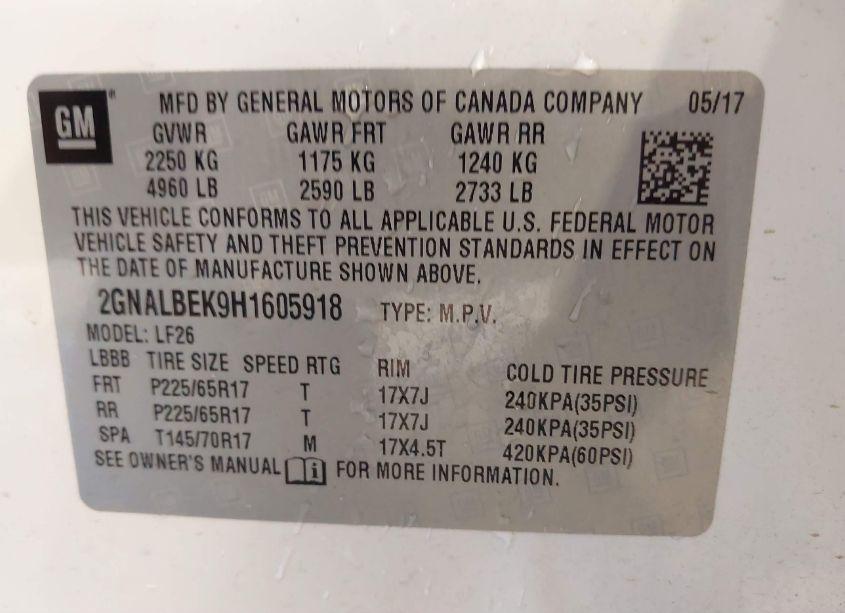 Photo 9 of 2017 Chevrolet Equinox LS (VIN 2GNALBEK9H1605918)