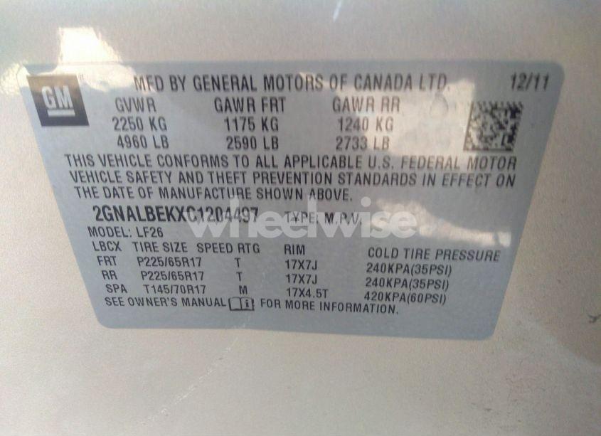 Photo 9 of 2012 Chevrolet Equinox LS (VIN 2GNALBEKXC1204497)