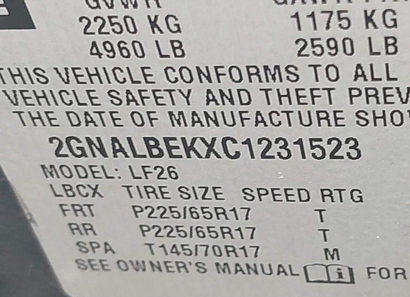 Photo 9 of 2012 Chevrolet Equinox LS (VIN 2GNALBEKXC1231523)