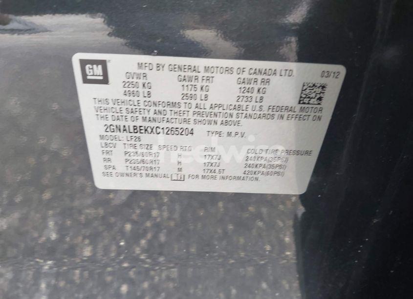 Photo 9 of 2012 Chevrolet Equinox LS (VIN 2GNALBEKXC1265204)