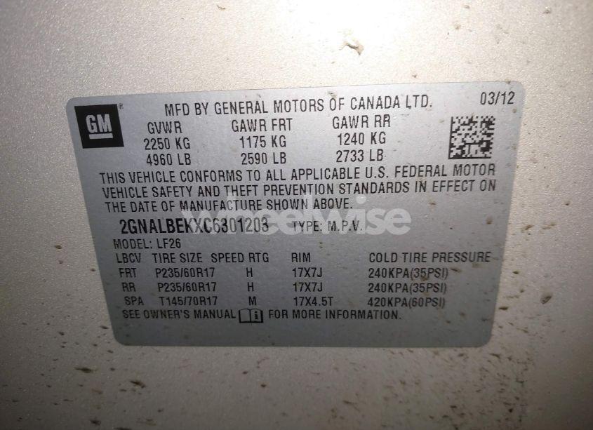 Photo 9 of 2012 Chevrolet Equinox LS (VIN 2GNALBEKXC6301203)