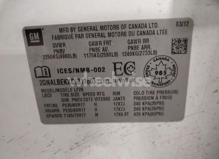 Photo 9 of 2012 Chevrolet Equinox LS (VIN 2GNALBEKXC6311603)