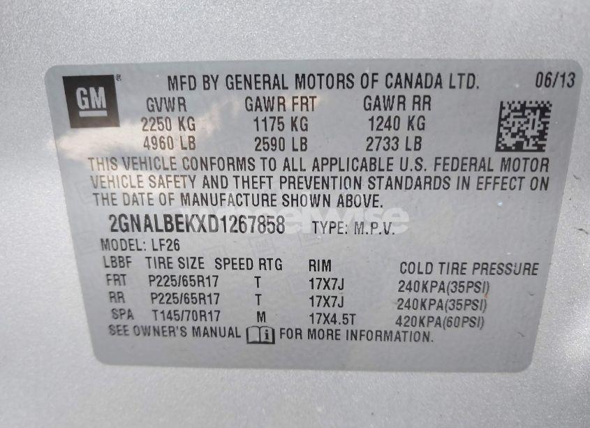 Photo 9 of 2013 Chevrolet Equinox LS (VIN 2GNALBEKXD1267858)