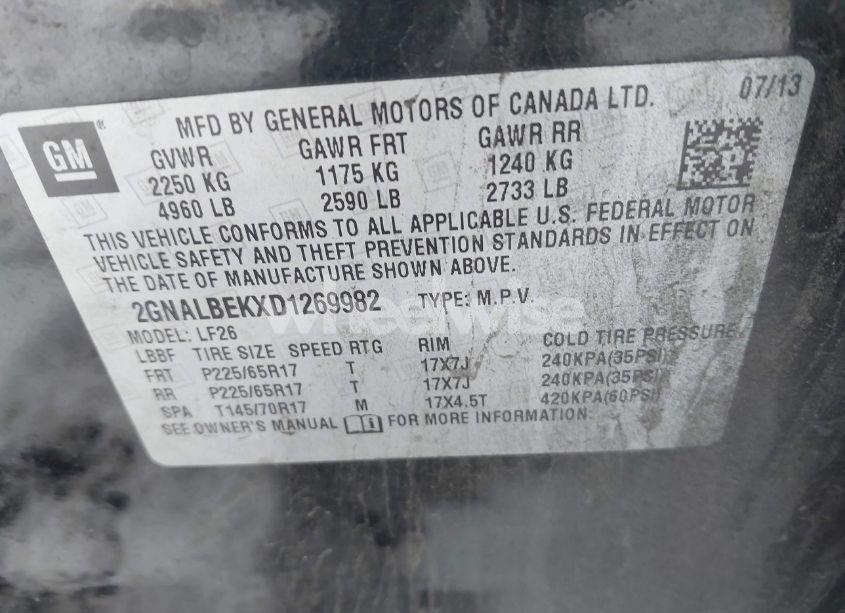 Photo 9 of 2013 Chevrolet Equinox LS (VIN 2GNALBEKXD1269982)