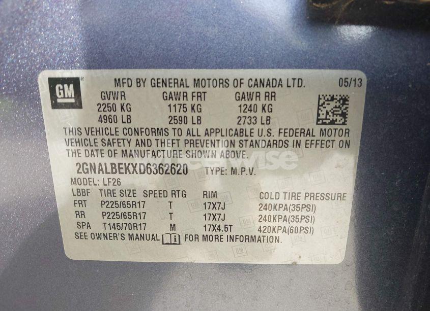 Photo 9 of 2013 Chevrolet Equinox LS (VIN 2GNALBEKXD6362620)