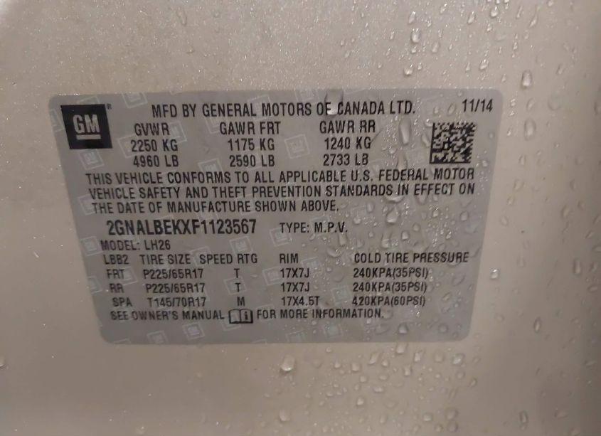 Photo 9 of 2015 Chevrolet Equinox 1LT (VIN 2GNALBEKXF1123567)