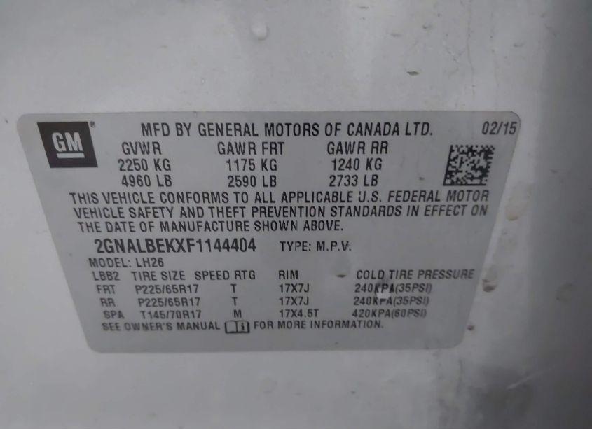 Photo 9 of 2015 Chevrolet Equinox 1LT (VIN 2GNALBEKXF1144404)