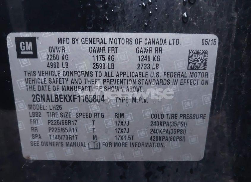 Photo 9 of 2015 Chevrolet Equinox 1LT (VIN 2GNALBEKXF1165804)