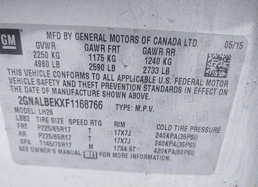 Photo 9 of 2015 Chevrolet Equinox 1LT (VIN 2GNALBEKXF1168766)