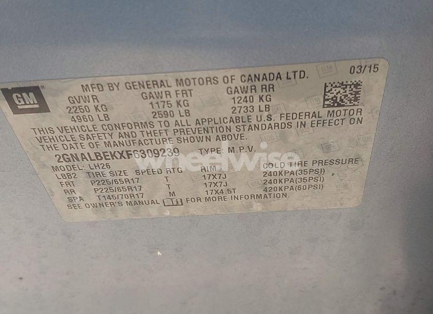 Photo 9 of 2015 Chevrolet Equinox 1LT (VIN 2GNALBEKXF6309239)