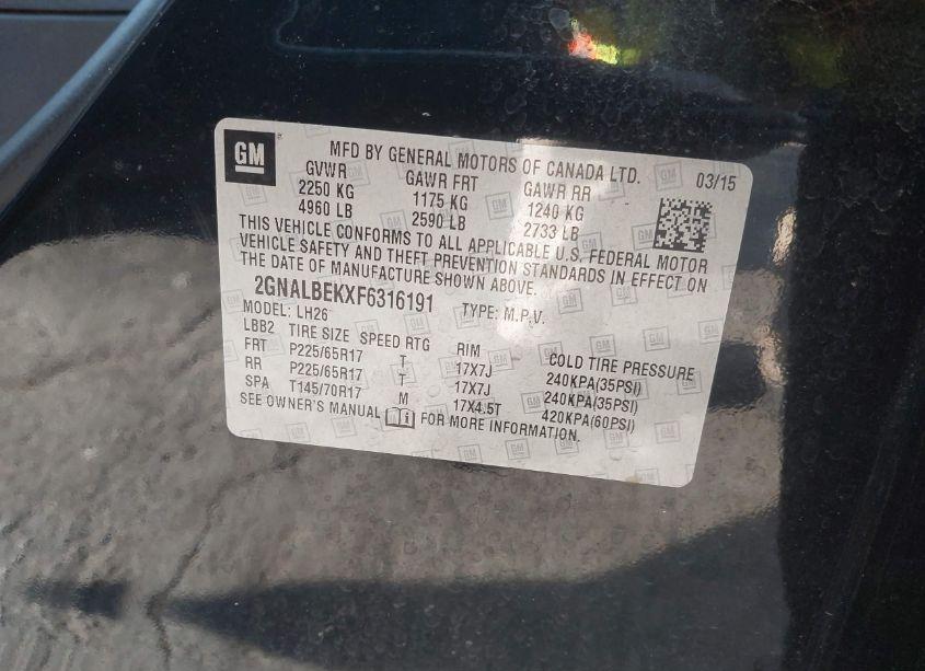 Photo 9 of 2015 Chevrolet Equinox 1LT (VIN 2GNALBEKXF6316191)