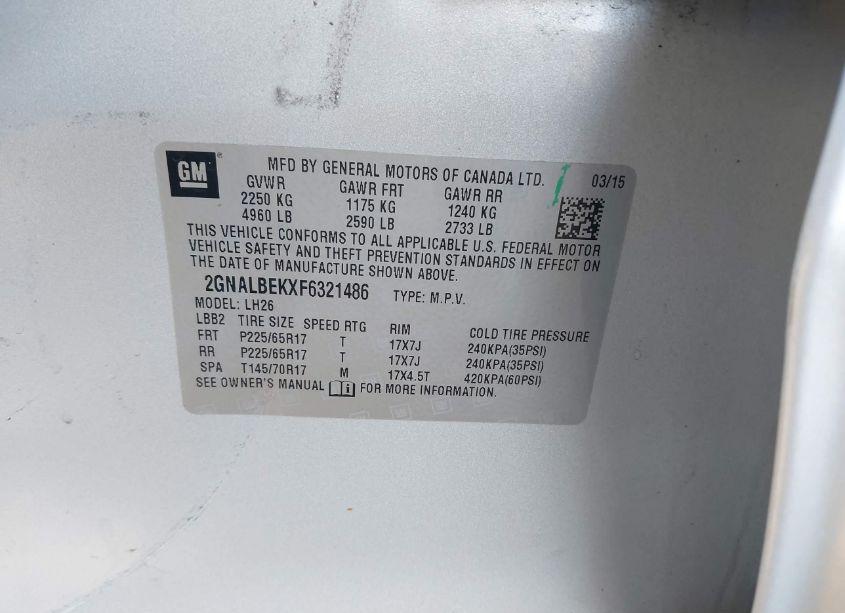 Photo 9 of 2015 Chevrolet Equinox 1LT (VIN 2GNALBEKXF6321486)