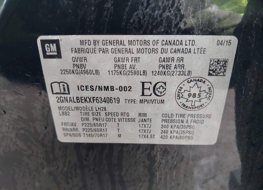 Photo 9 of 2015 Chevrolet Equinox 1LT (VIN 2GNALBEKXF6340619)