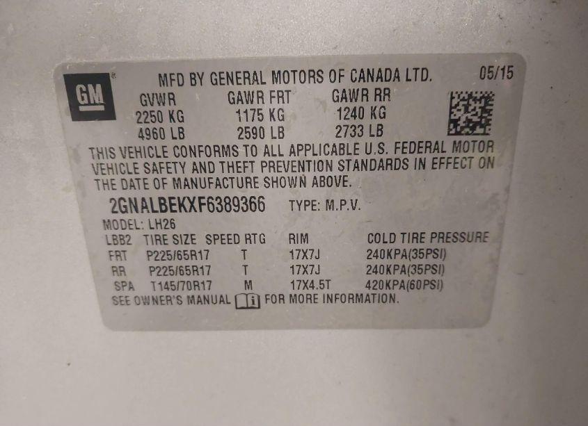 Photo 9 of 2015 Chevrolet Equinox 1LT (VIN 2GNALBEKXF6389366)