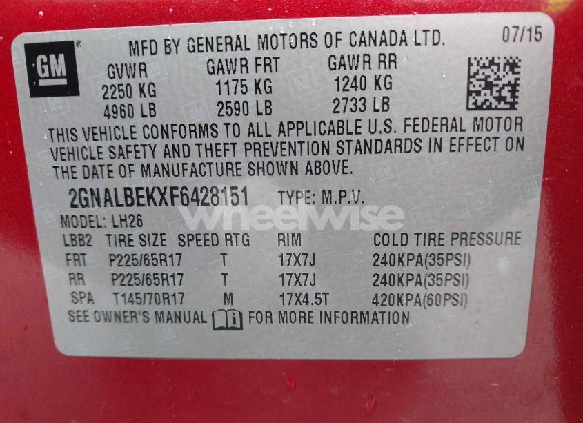 Photo 9 of 2015 Chevrolet Equinox 1LT (VIN 2GNALBEKXF6428151)