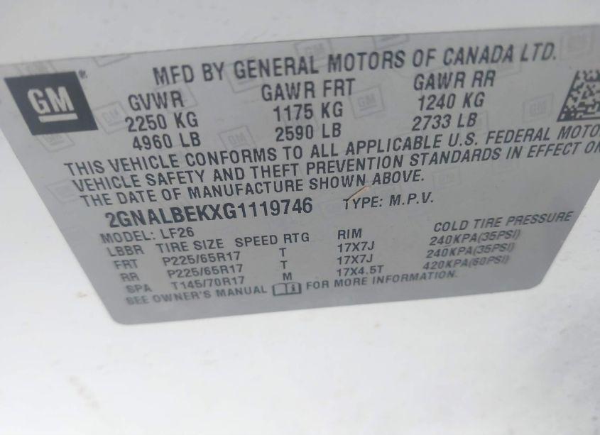 Photo 9 of 2016 Chevrolet Equinox L (VIN 2GNALBEKXG1119746)