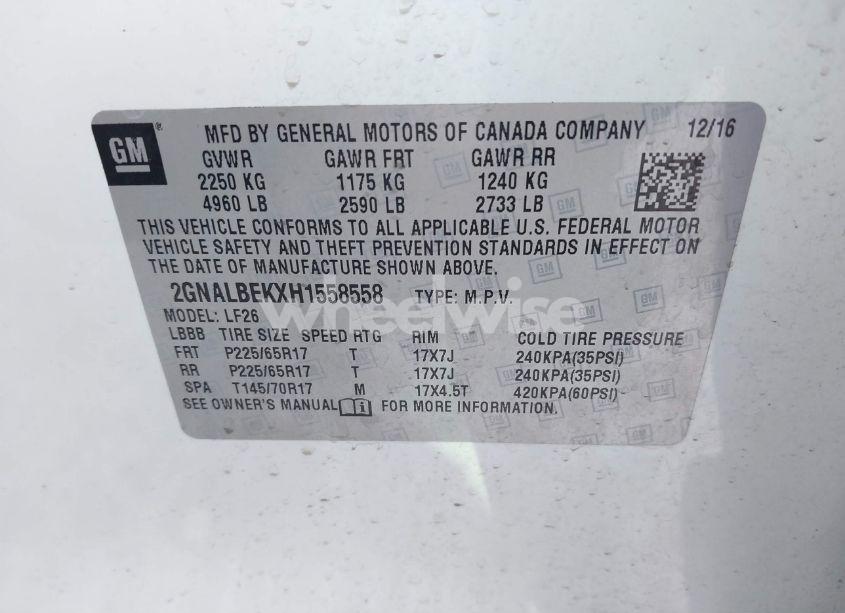 Photo 9 of 2017 Chevrolet Equinox (VIN 2GNALBEKXH1558558)