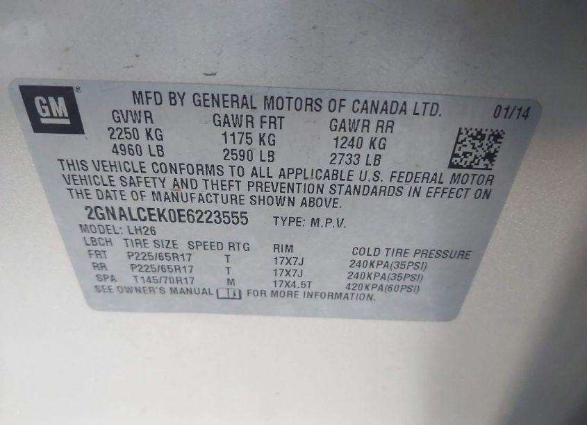 Photo 9 of 2014 Chevrolet Equinox 2LT (VIN 2GNALCEK0E6223555)