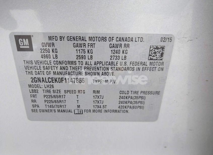 Photo 9 of 2015 Chevrolet Equinox 2LT (VIN 2GNALCEK0F1147866)