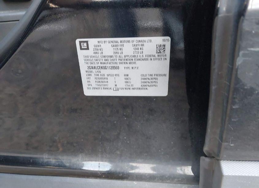 Photo 9 of 2016 Chevrolet Equinox LT (VIN 2GNALCEK0G1128560)