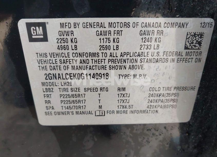 Photo 9 of 2016 Chevrolet Equinox LT (VIN 2GNALCEK0G1140918)