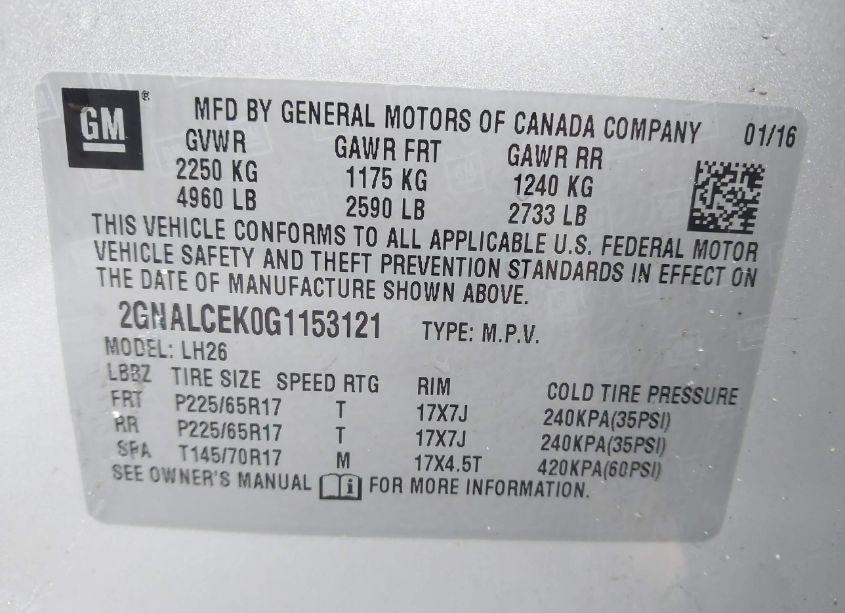 Photo 9 of 2016 Chevrolet Equinox LT (VIN 2GNALCEK0G1153121)
