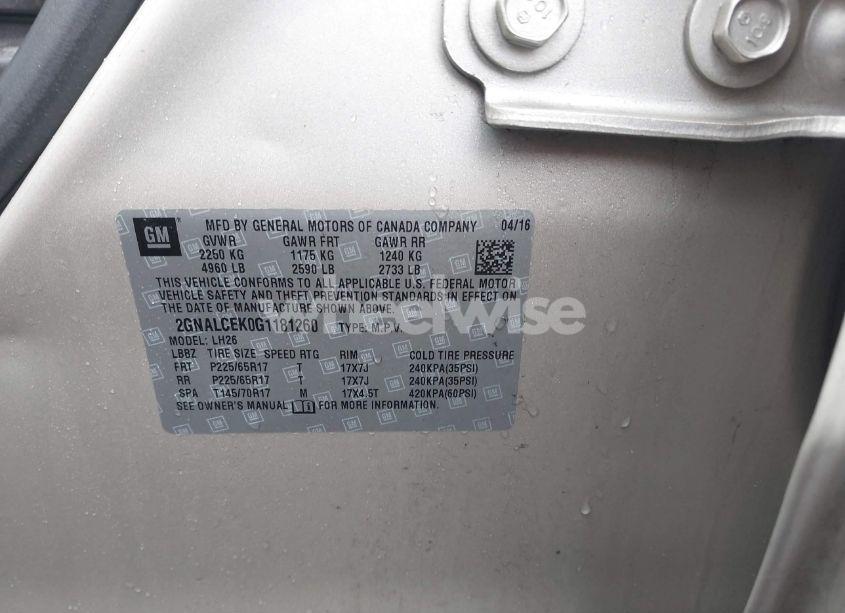 Photo 9 of 2016 Chevrolet Equinox LT (VIN 2GNALCEK0G1181260)