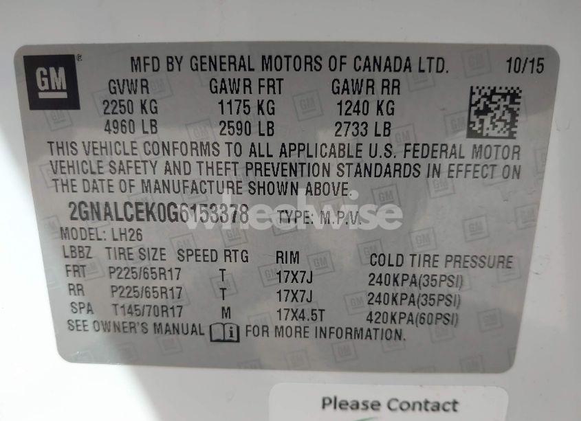 Photo 9 of 2016 Chevrolet Equinox LT (VIN 2GNALCEK0G6153378)