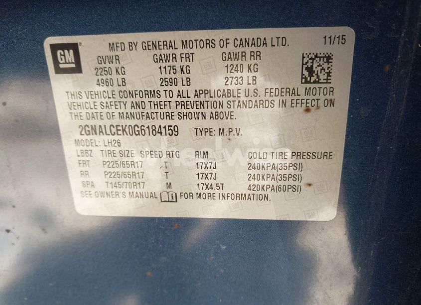 Photo 9 of 2016 Chevrolet Equinox LT (VIN 2GNALCEK0G6184159)