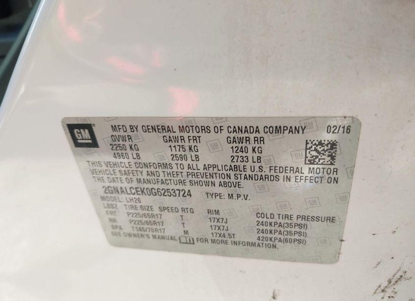 Photo 9 of 2016 Chevrolet Equinox LT (VIN 2GNALCEK0G6253724)