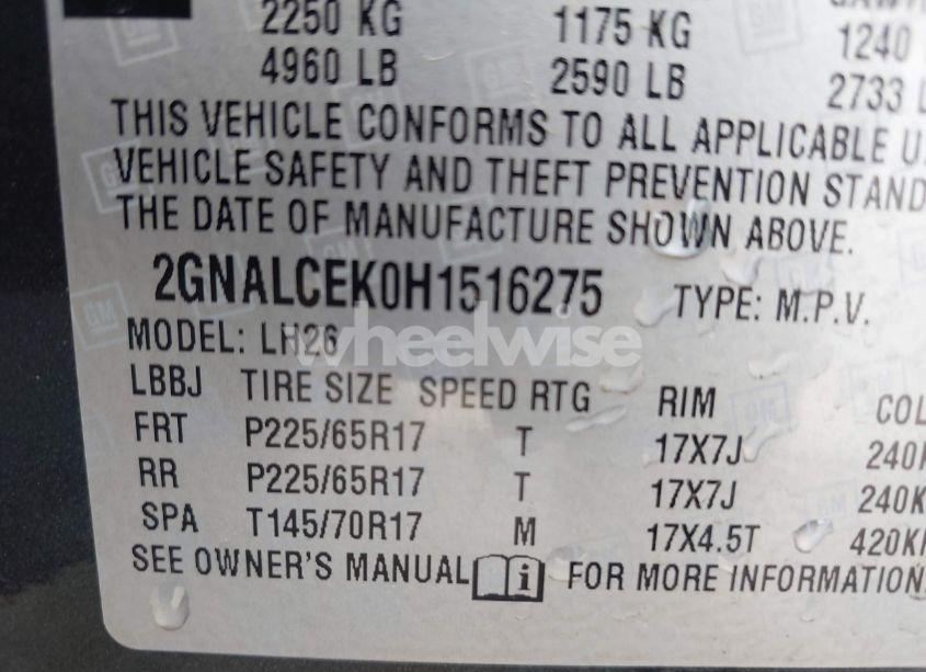 Photo 9 of 2017 Chevrolet Equinox LT (VIN 2GNALCEK0H1516275)