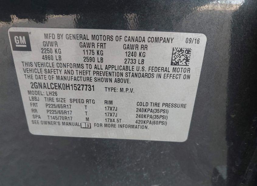 Photo 9 of 2017 Chevrolet Equinox LT (VIN 2GNALCEK0H1527731)