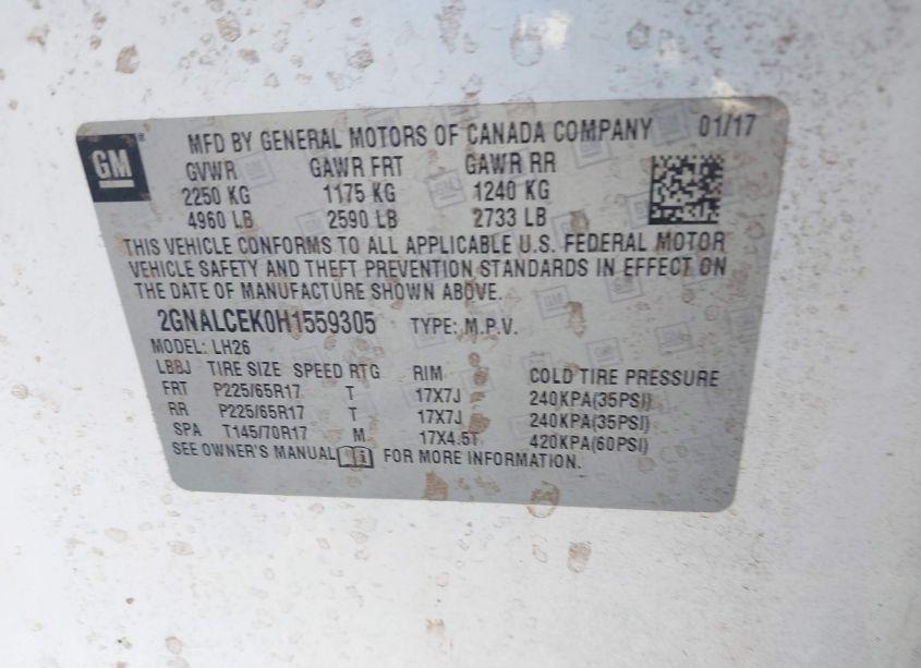 Photo 9 of 2017 Chevrolet Equinox LT (VIN 2GNALCEK0H1559305)