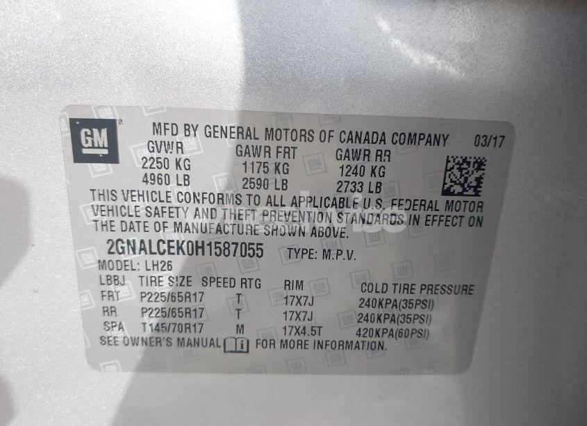 Photo 9 of 2017 Chevrolet Equinox LT (VIN 2GNALCEK0H1587055)