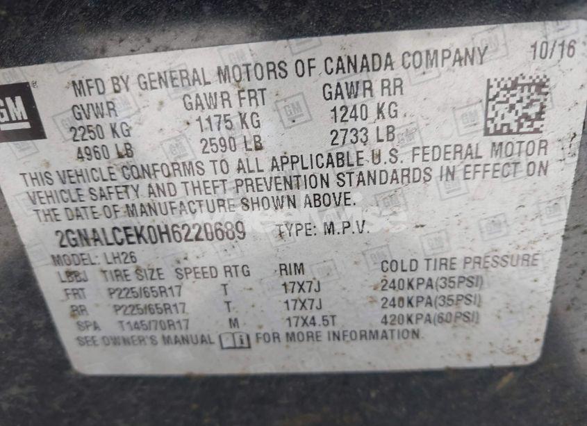 Photo 9 of 2017 Chevrolet Equinox LT (VIN 2GNALCEK0H6220689)