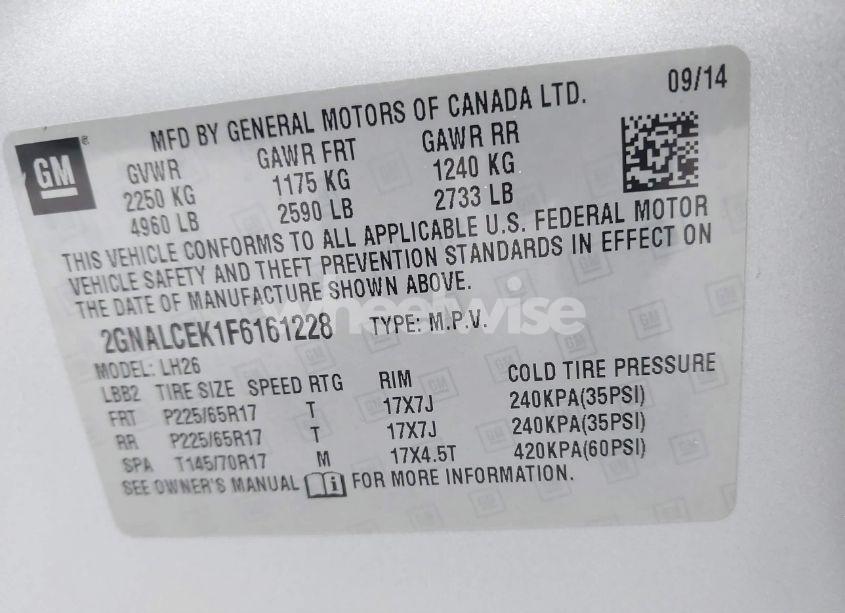 Photo 9 of 2015 Chevrolet Equinox 2LT (VIN 2GNALCEK1F6161228)