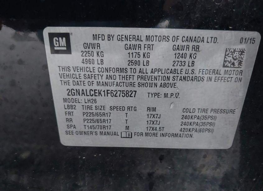 Photo 9 of 2015 Chevrolet Equinox 2LT (VIN 2GNALCEK1F6275827)