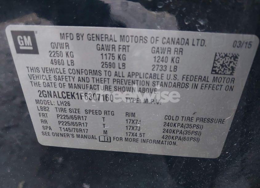 Photo 9 of 2015 Chevrolet Equinox 2LT (VIN 2GNALCEK1F6307160)