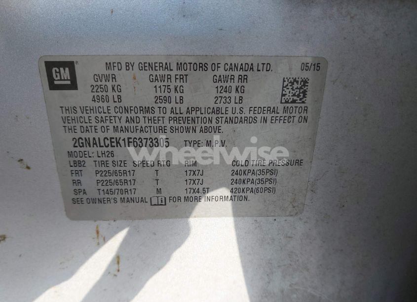 Photo 9 of 2015 Chevrolet Equinox 2LT (VIN 2GNALCEK1F6373305)