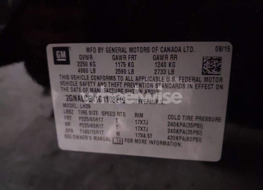 Photo 9 of 2016 Chevrolet Equinox LT (VIN 2GNALCEK1G1108219)