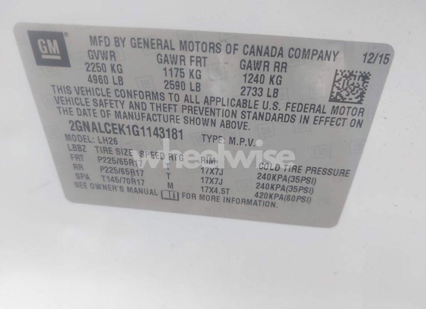 Photo 9 of 2016 Chevrolet Equinox LT (VIN 2GNALCEK1G1143181)