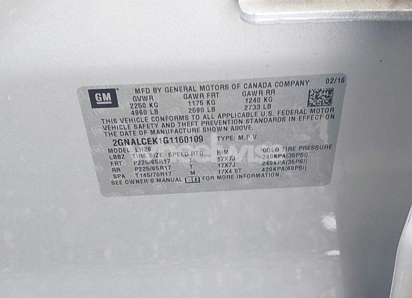 Photo 9 of 2016 Chevrolet Equinox LT (VIN 2GNALCEK1G1160109)